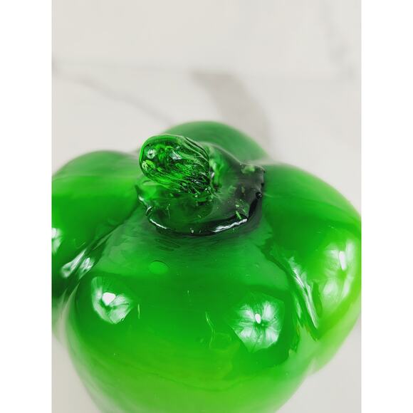 Art Glass Hand Blow Green Bell Pepper Vegetable 5 1/2" Life Size 90s Vintage - Picture 8 of 14